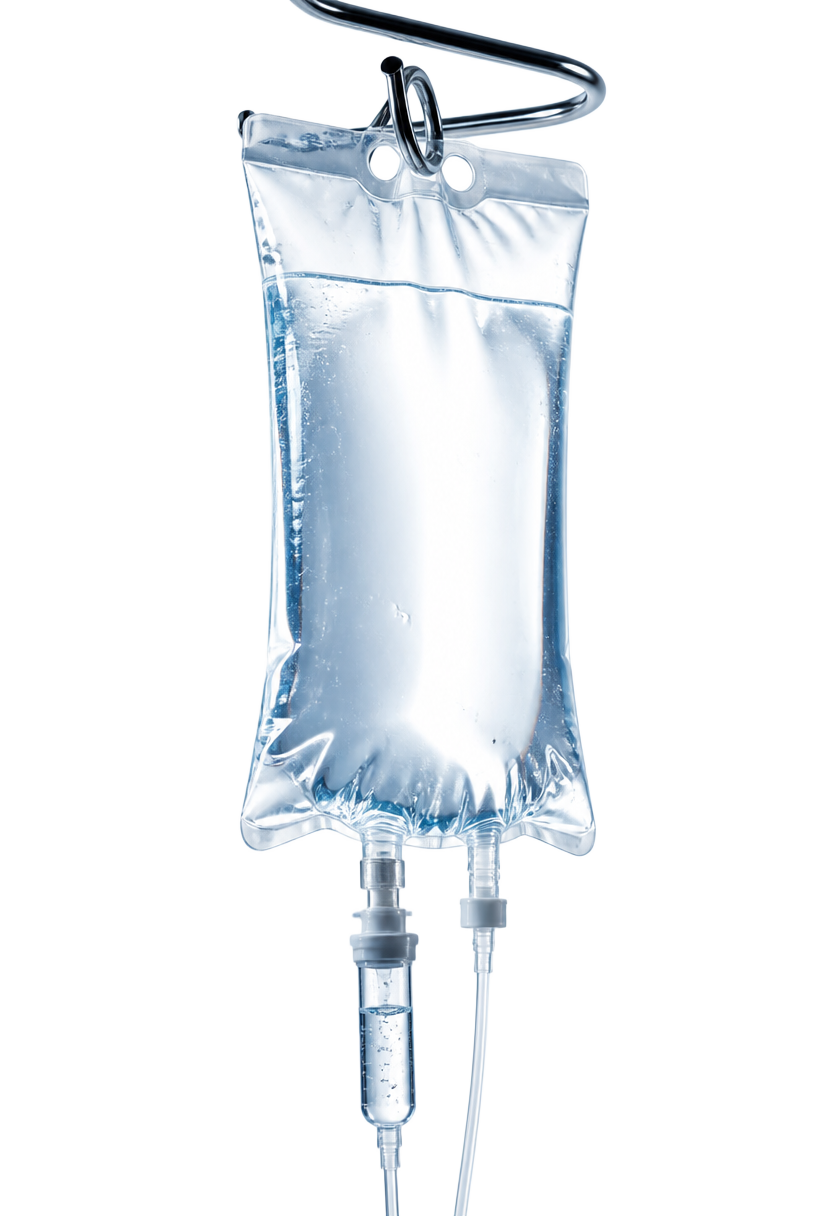 Classic & Chill IV bag with crystal-clear fluid and ice-blue rim lighting