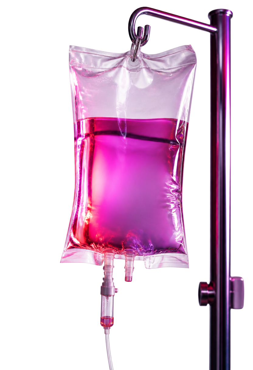 Ultra & Chill IV bag lit in rich magenta and ruby-violet